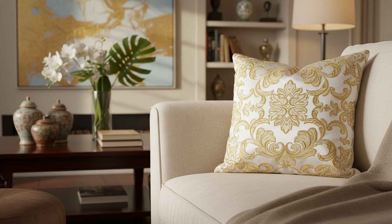 white and gold pillow